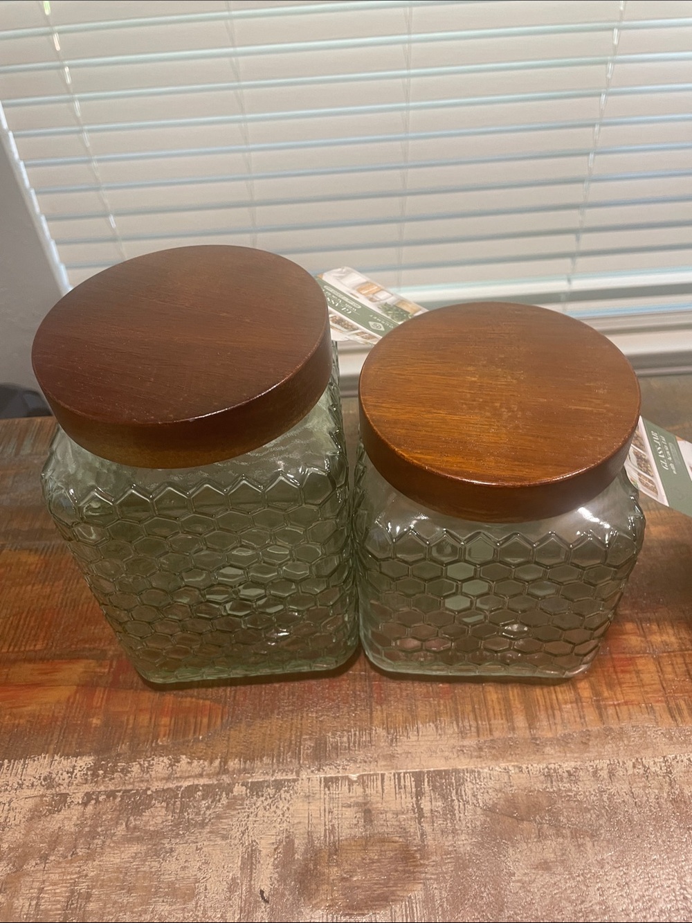 Gourmet Kitchen Green Glass with Designs Canister Set with AcaciaLids - 2 Pieces - Picture 6 of 6